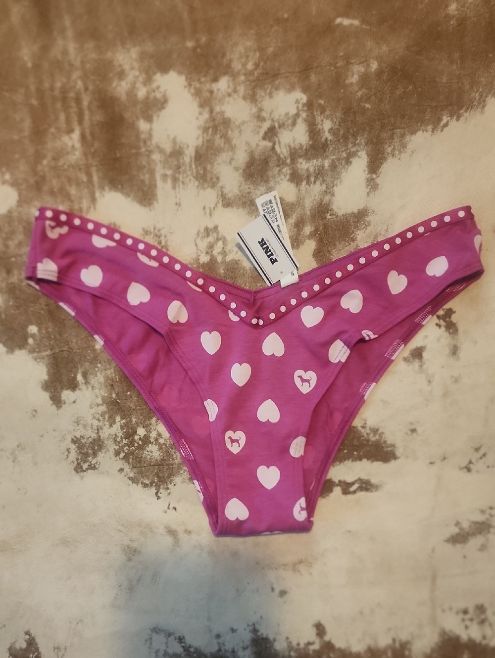 Pink VS Cotton Logo Tanga Skiny Y2K Panty. Medium